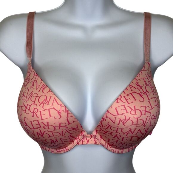 Victoria's Secret Logo Pink Push-up Bra Size 34DDD - Picture 1 of 12